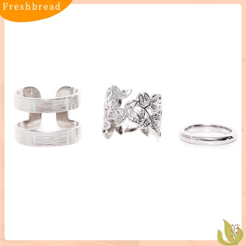 &lt; Freshbread &gt; 3Pcs Leaf Midi Finger Rings Set Perak Emas Tumpuk Diatas Knuckle Band Rings