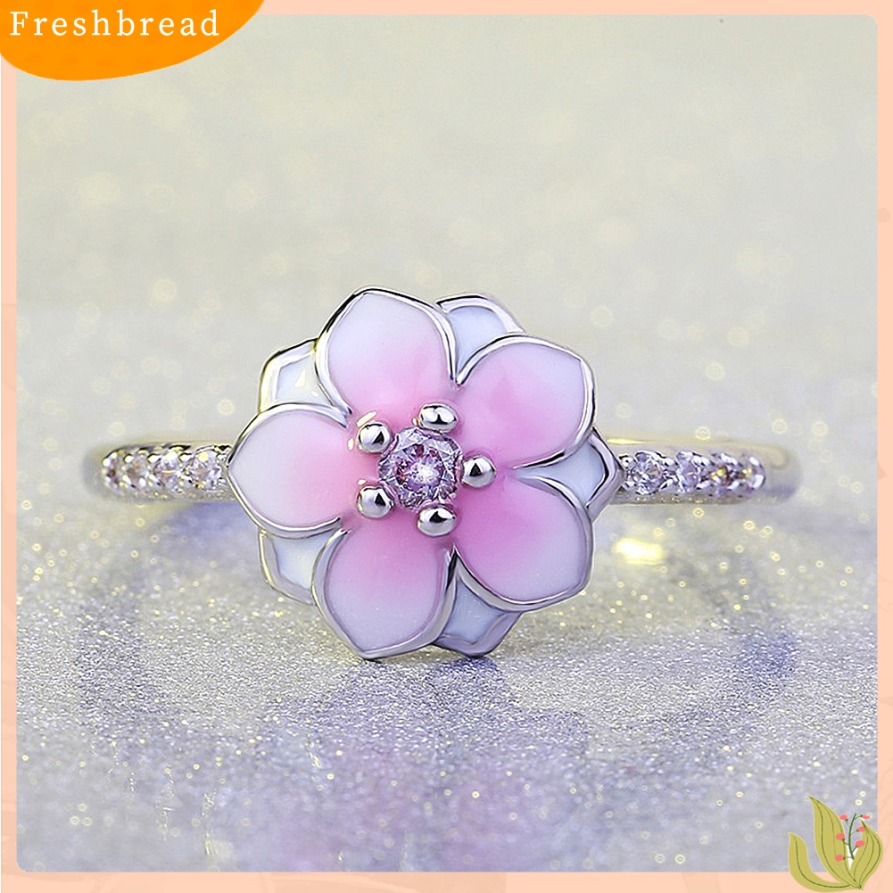 &lt; Freshbread &gt; Sweet Peach Flower Zircon Wanita Jari Cincin Perhiasan Pertunangan Hadiah Ulang Tahun