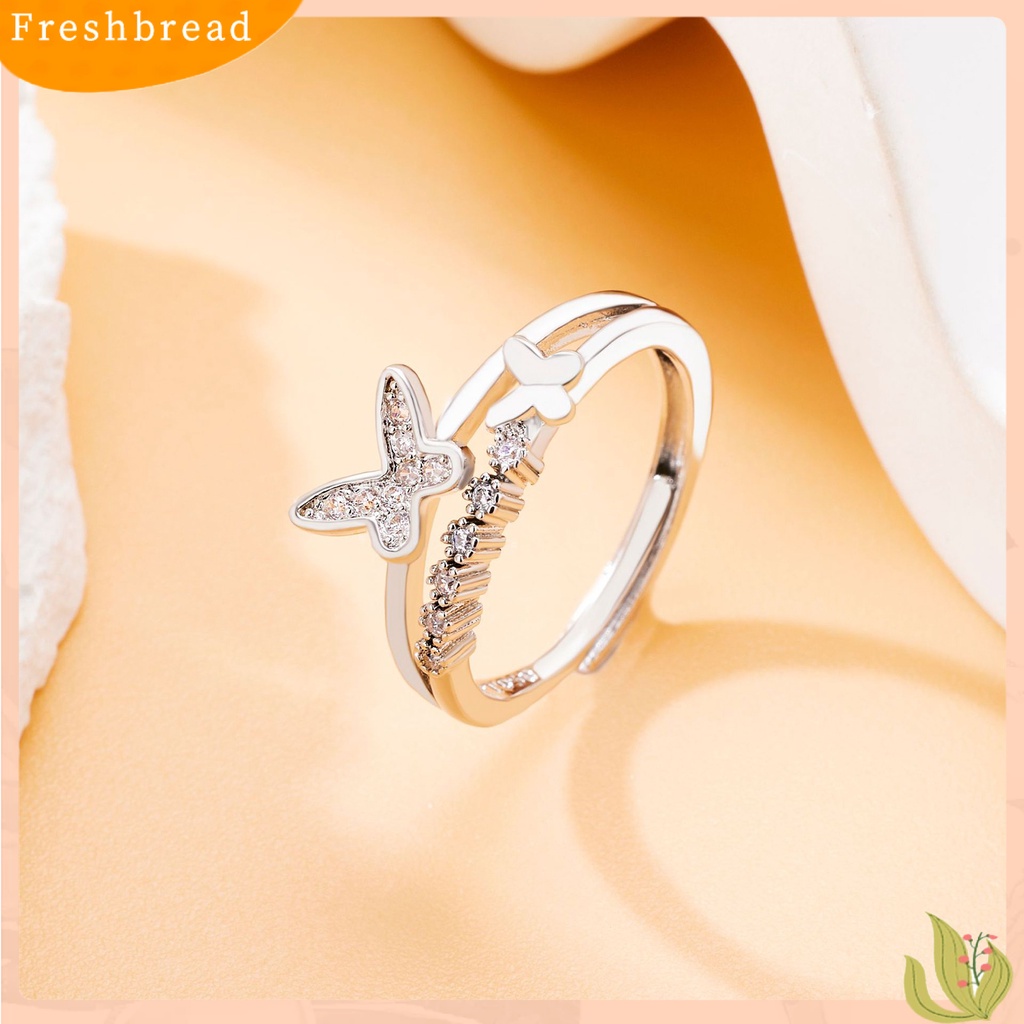 &lt; Freshbread &gt; Wanita Cincin Cahaya Mewah Berlian Imitasi Mengkilap Kupu-Kupu Dekorasi Cubic Zirconia Adjustable Dress Up Temperamen Berkilau Elektroplating Terbuka Cincin Perhiasan Aksesori