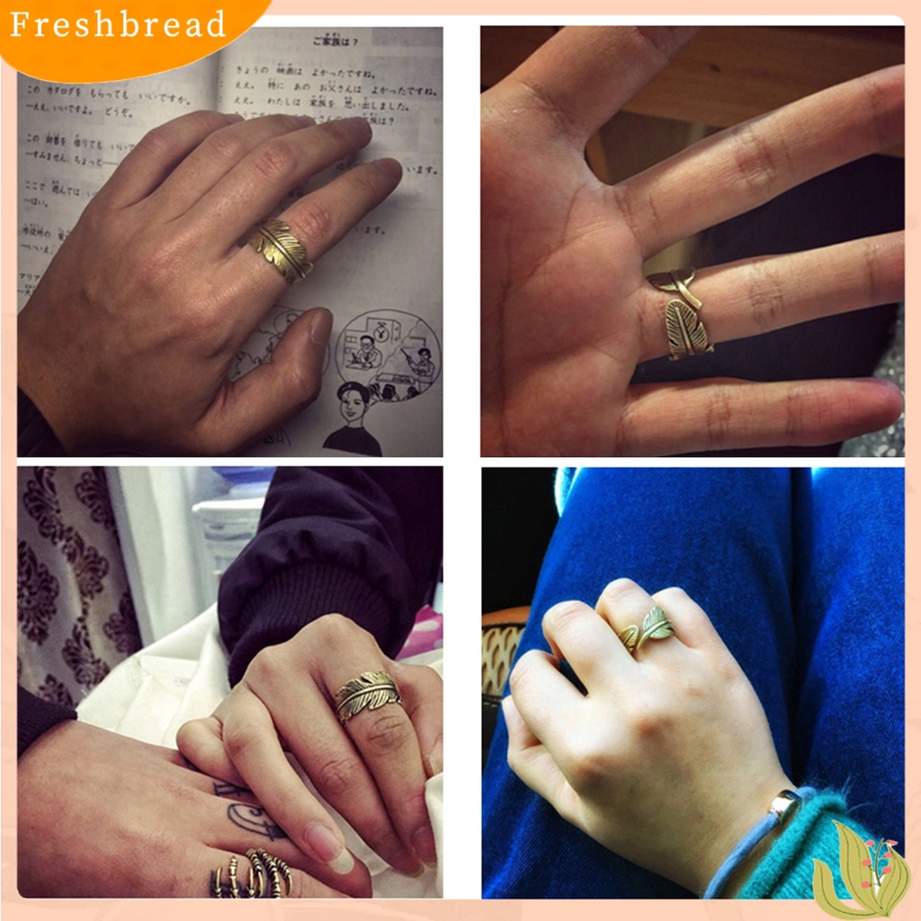 &lt; Freshbread &gt; Cincin Terbuka Motif Daun Etsa Bulu Adjustable Bronze Antik Unisex Opening Ring Jewelry Untuk Pesta