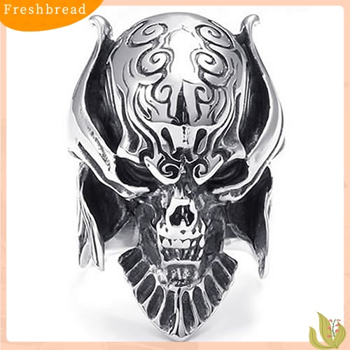 &lt; Freshbread &gt; Fashion Pria Punk Gothic Perhiasan Tengkorak Warrior Helm Stainless Steel Band Ring