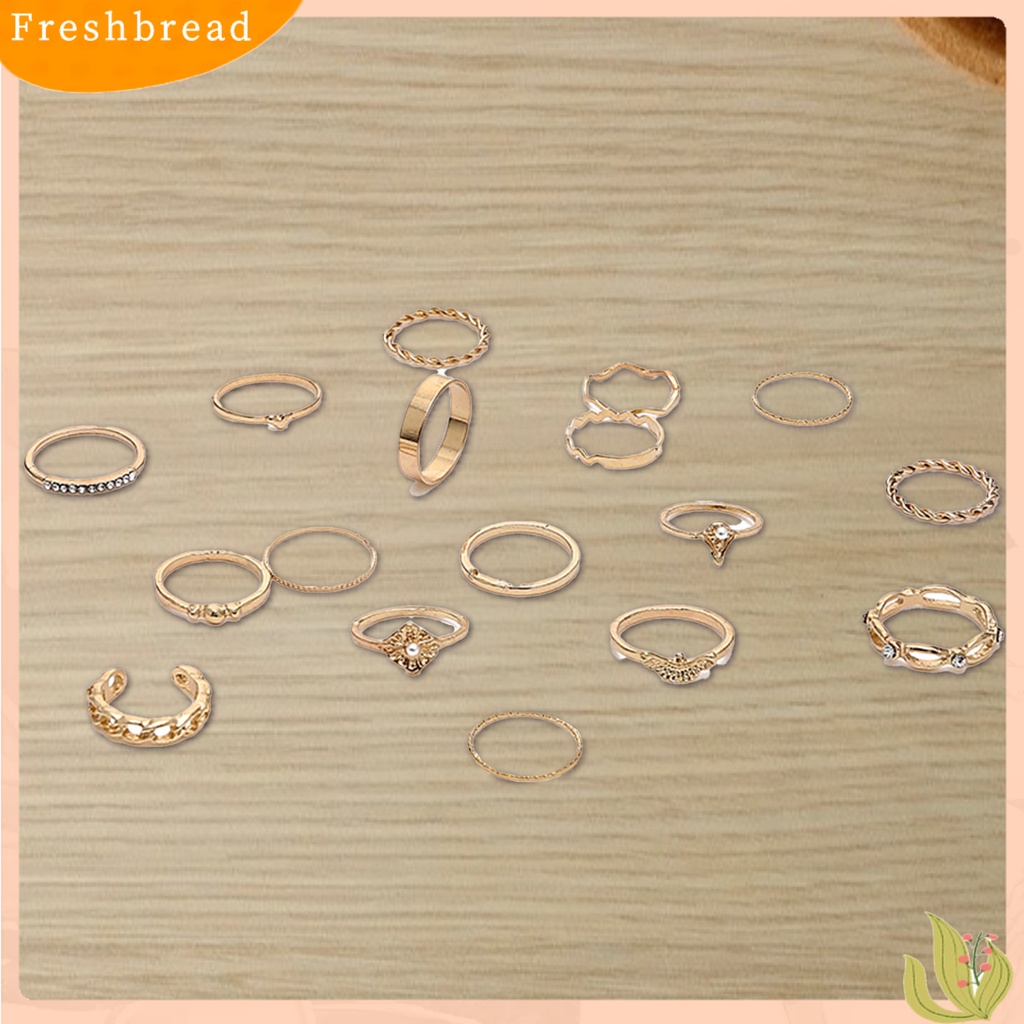 &lt; Freshbread &gt; 17 Pcs Berlian Imitasi Mutiara Imitasi Dekorasi Knuckle Rings Wanita Vintage Bersinar Jari Cincin Aksesoris Perhiasan