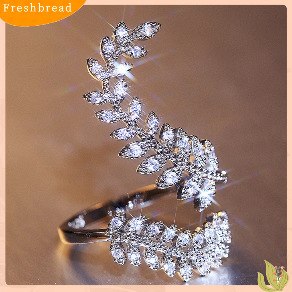 &lt; Freshbread &gt; Cincin Buku Jari Warna Silver Anggun Pembukaan Bentuk Daun Adjustable Pernikahan Jari Cincin Hadiah