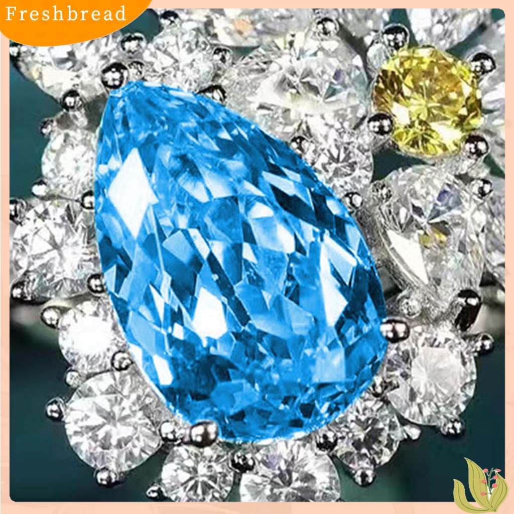 &lt; Freshbread &gt; Wanita Cincin Bunga Drop-shaped Faux Topaz Perhiasan Fashion Penampilan Adjustable Pembukaan Anting Cincin Jari Untuk Pernikahan