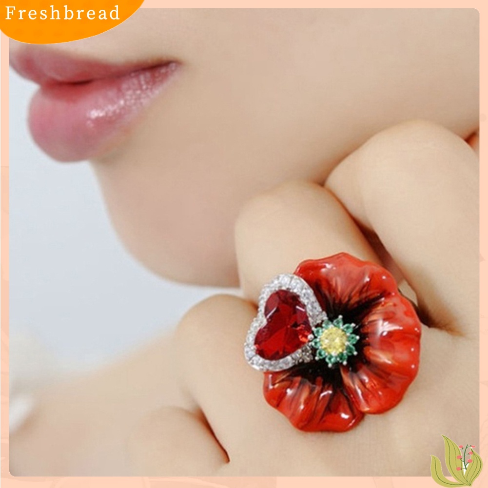 &lt; Freshbread &gt; Pesta Pernikahan Fashion Bunga Bentuk Hati Ruby Imitasi Jari Cincin Perhiasan Pengantin