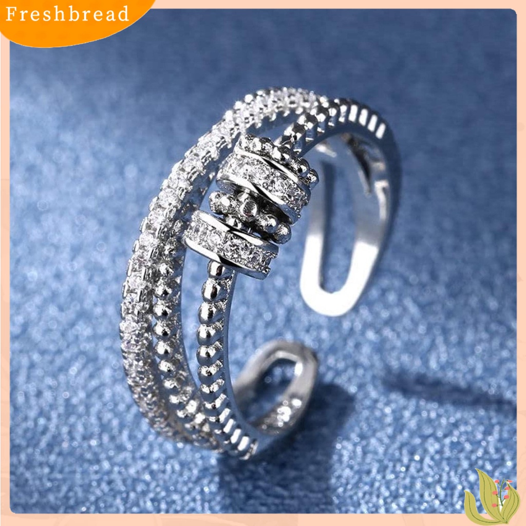 &lt; Freshbread &gt; Wanita Cincin Pembukaan Dapat Disesuaikan Berputar Bebas Geometris Elegan All-match Penghilang Stres Dengan Manik-Manik Berlian Imitasi Mengkilap Hias Spinner Cincin Fidget Jewelry Untuk Perjamuan
