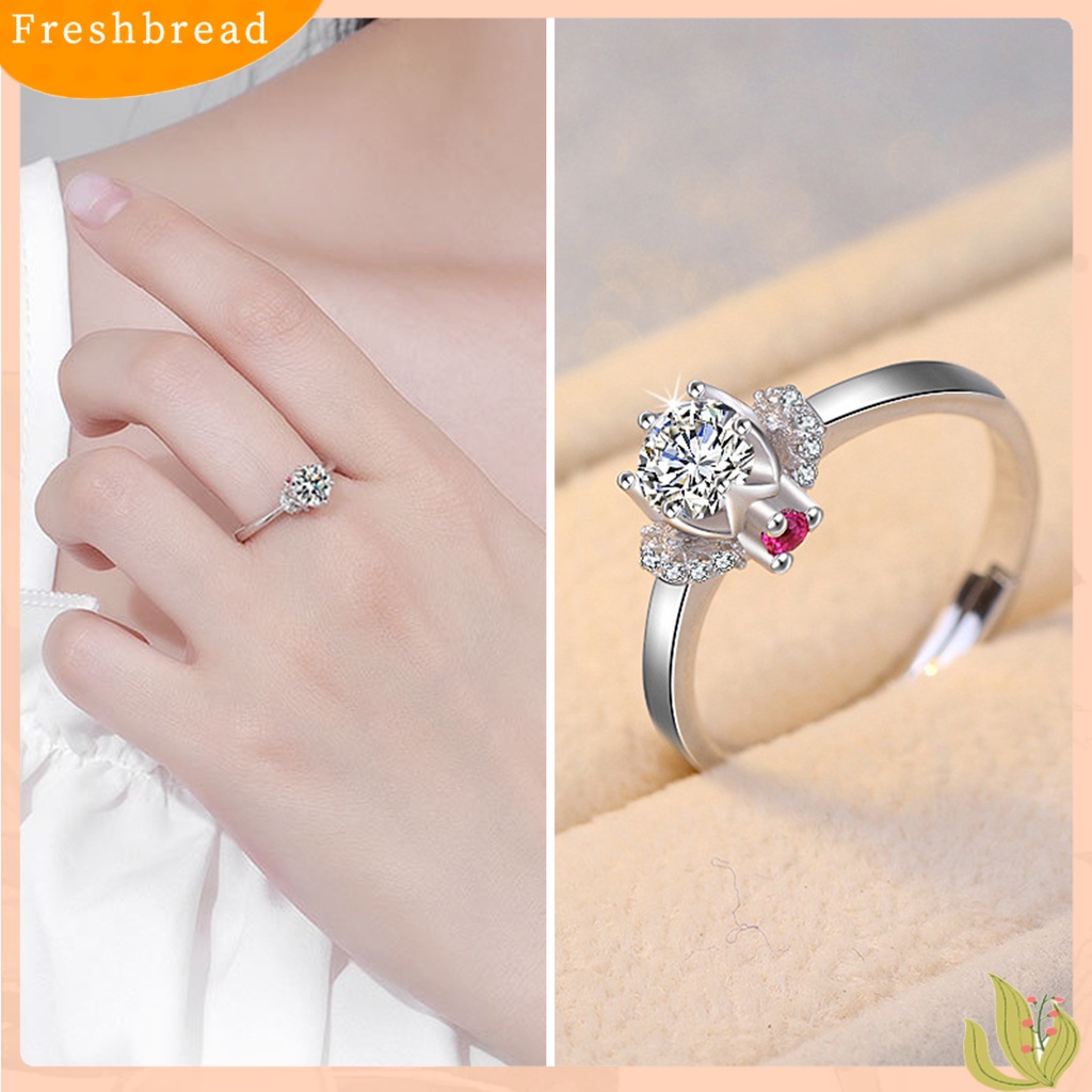 &lt; Freshbread &gt; Finger Ring Cubic Zirconia Berlian Imitasi Mengkilap Electroplating Polishing Dekorasi Pembukaan Sparkling Women Engagement Ring Perhiasan Aksesori