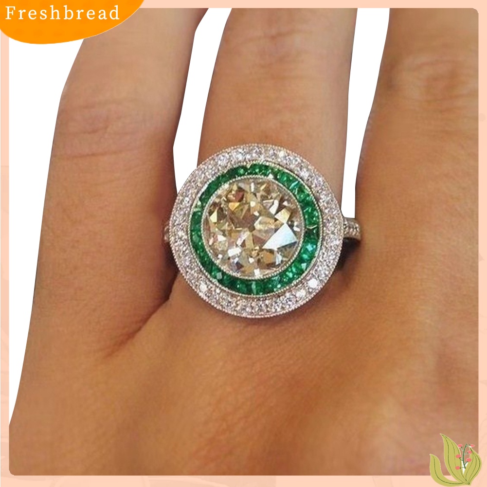 &lt; Freshbread &gt; Fashion Wanita Putaran Besar Multicolor Cubic Zirconia Pertunangan Jari Cincin Perhiasan