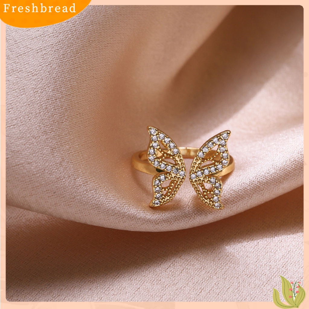 &lt; Freshbread &gt; Wanita Cincin Geometris Berlian Imitasi Mengkilap Hias Sparkling Adjustable Opening Hias Hadiah Butterfly Knuckle Ring Charm Perhiasan Untuk Pacaran