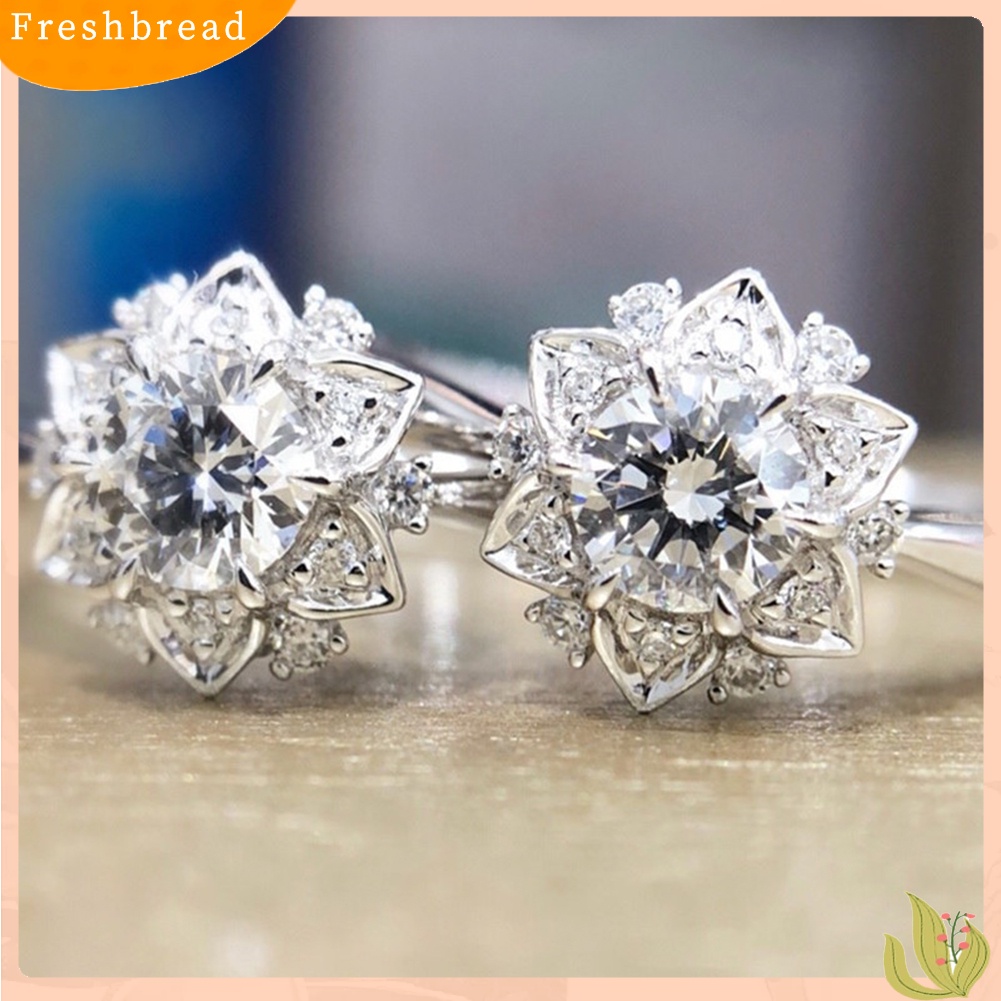 &lt; Freshbread &gt; Mewah Bunga Berlian Imitasi Jari Cincin Wanita Pernikahan Pertunangan Pengantin Perhiasan