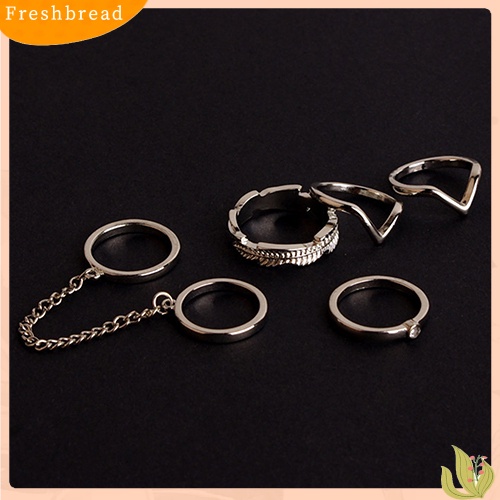 &lt; Freshbread &gt; 6Pcs Berlian Imitasi Perkotaan Diatas Buku Jari Susun Band Mid Rings Jewelry