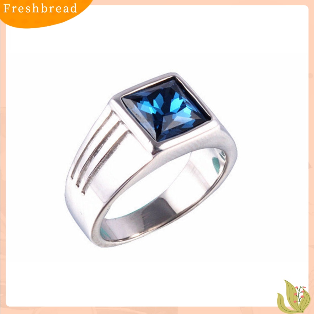 &lt; Freshbread &gt; Pria Cantik Biru Persegi Berlian Imitasi Lebar Pernikahan Band Jari Cincin Ukuran 7-11