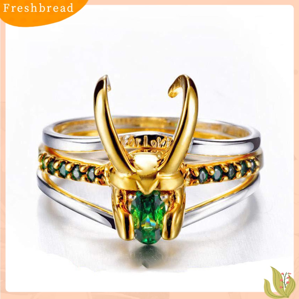 &lt; Freshbread &gt; 3Pcs/Set 3in1 Bentuk Helm Unisex Cincin Tanduk Yang Dapat Dilepas Hijau Cubic Zirconia Jari Cincin Perhiasan Aksesori