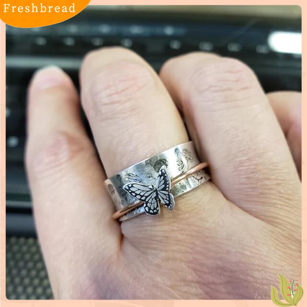 &lt; Freshbread &gt; Cincin Kupu-Kupu Motif Bunga Tahan Luntur Alergi Bebas Tunjuk Pesona Unik Alloy Gaya Kupu-Kupu Berputar Jari Cincin Perhiasan Hadiah Ulang Tahun