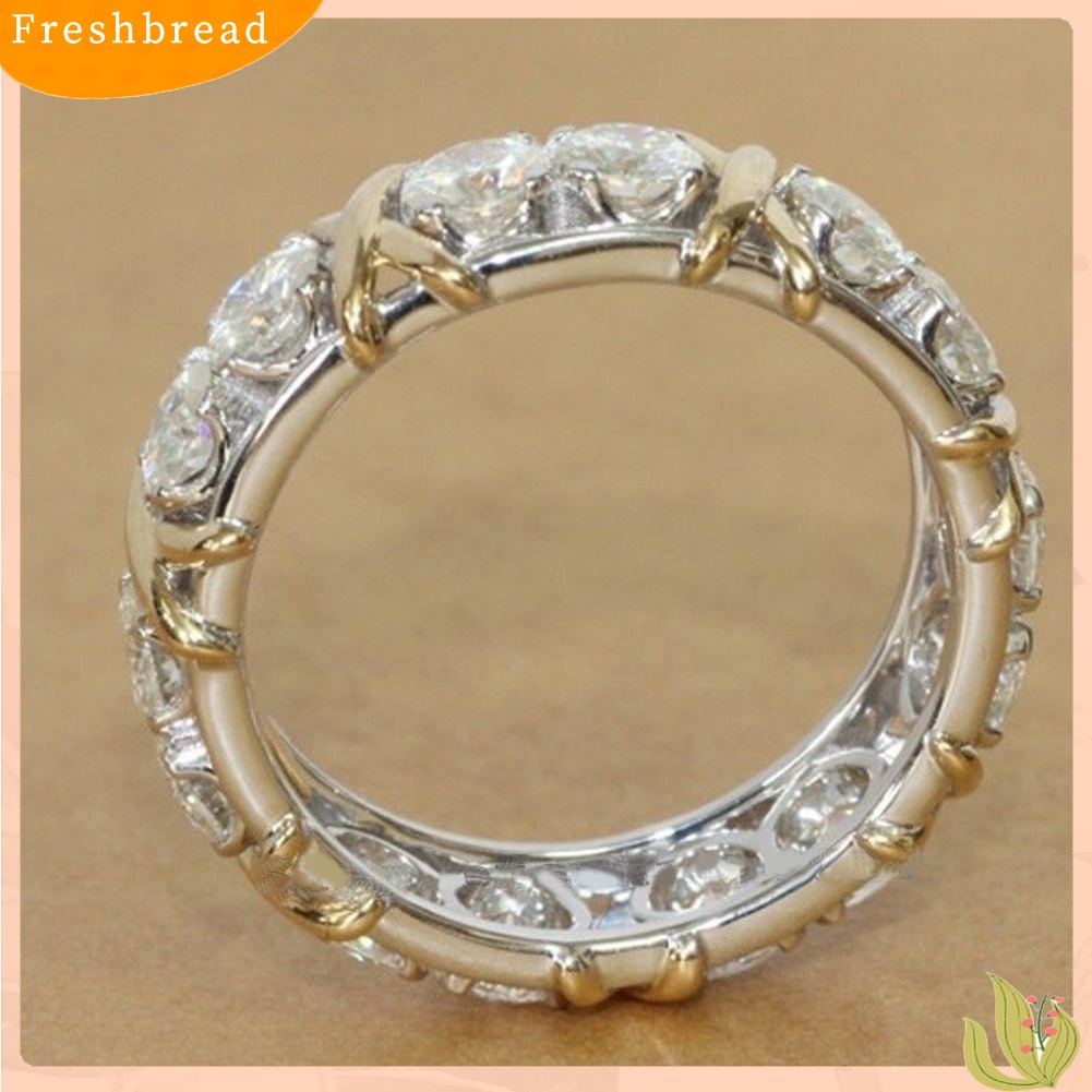 &lt; Freshbread &gt; Fashion Penuh Cubic Zirconia CZ Cross Cincin Berlapis Emas Putih Lady Pernikahan Perhiasan