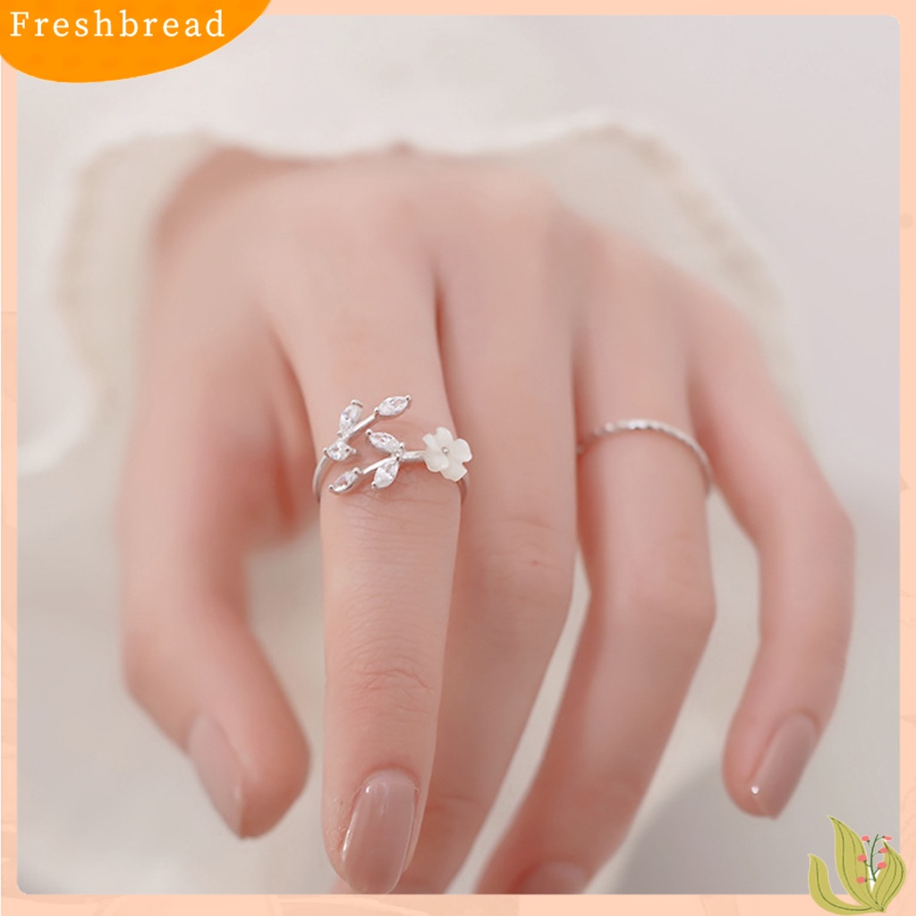 &lt; Freshbread &gt; Cincin Wanita Bunga Daun Pembukaan Yang Dapat Disesuaikan Lady Circlet Wedding Ring