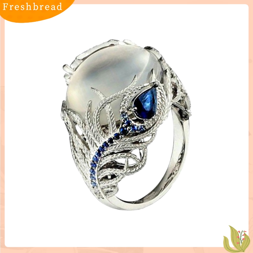 &lt; Freshbread &gt; Vintage Besar Buatan Moonstone Pesona Wanita Cincin Jari Perhiasan Hadiah Pesta