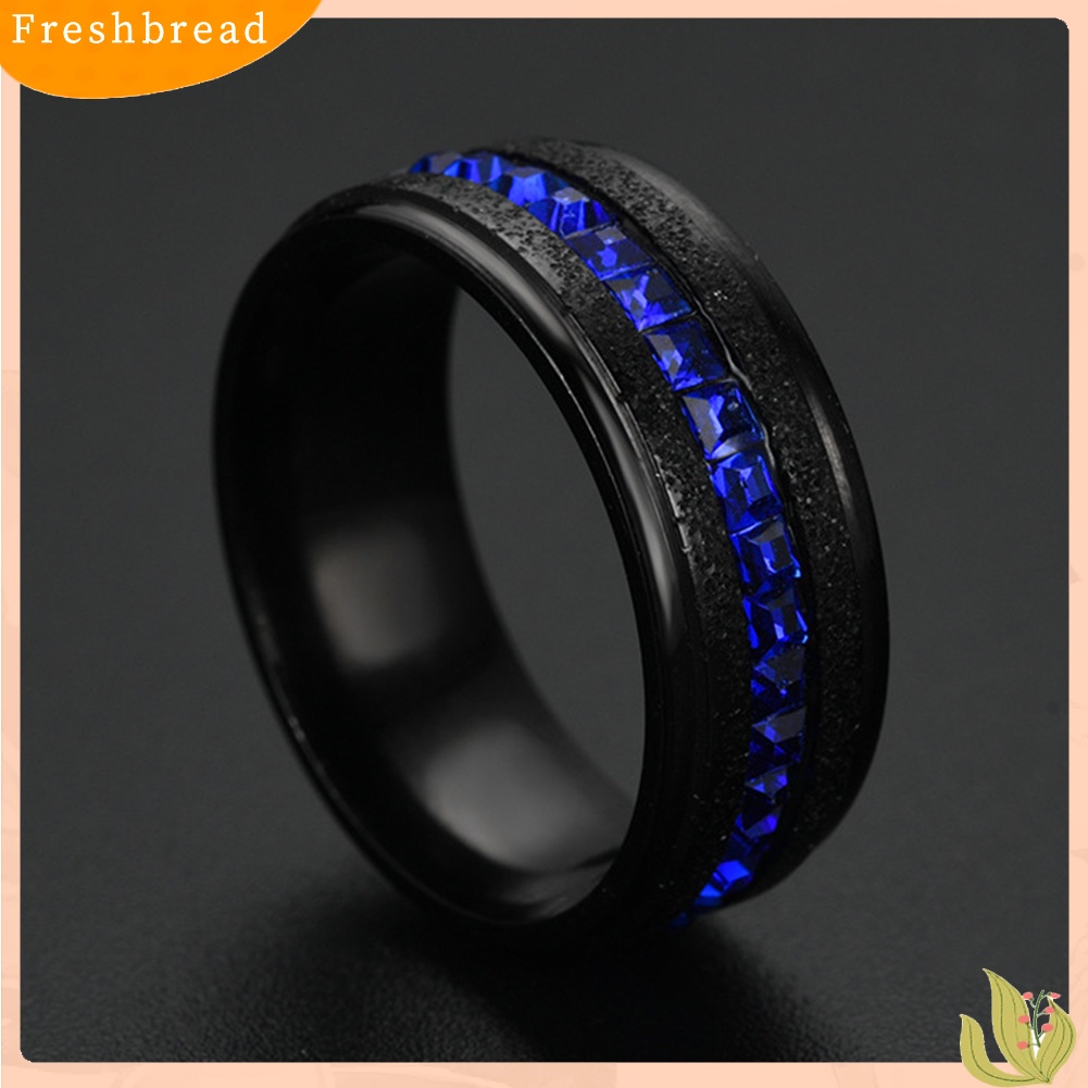 &lt; Freshbread &gt; Pernikahan Pertunangan Unisex Baris Tunggal Berlian Imitasi Bertatahkan Diamplas Jari Cincin Hadiah