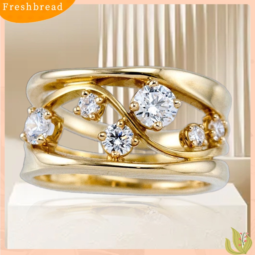 &lt; Freshbread &gt; Cincin Wanita Gaya Eye-catching Bahan Alloy Bentuk Gelombang Indah Cincin Cewek Untuk Pesta