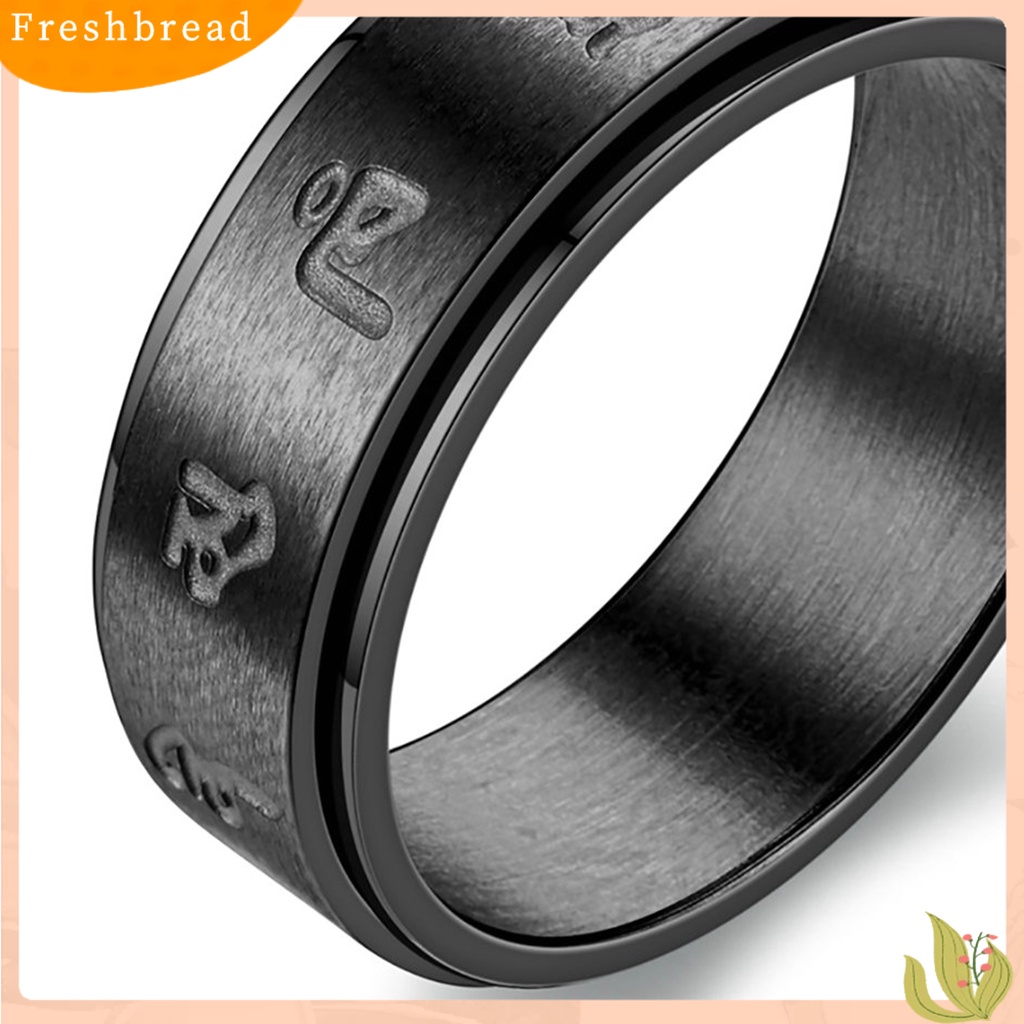 &lt; Freshbread &gt; Cincin Pasangan Retro Dapat Diputar Stainless Steel Terukir Dipoles Stress Relief Kasual Wanita Pria Jari Cincin Fashion Perhiasan