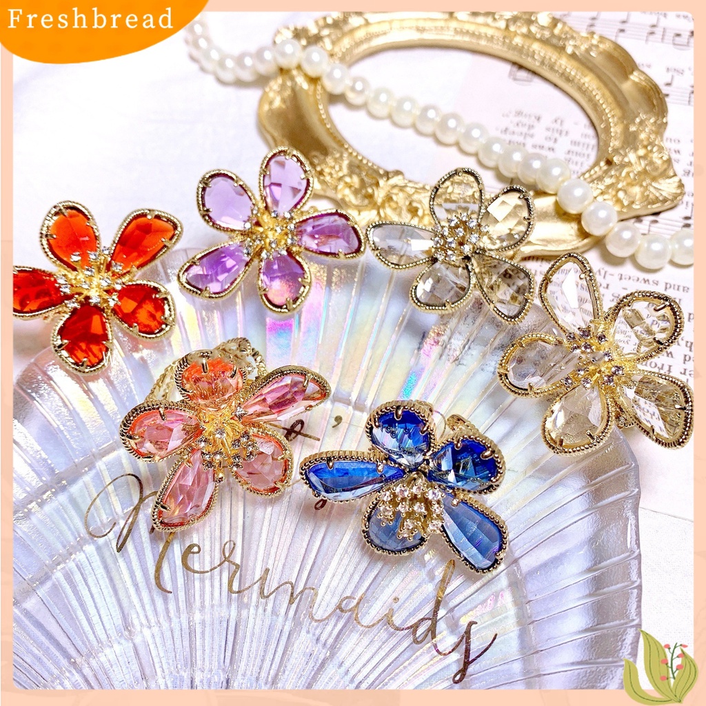 < Freshbread > Wanita Cincin Berlian Imitasi Bening Pembukaan Dapat Disesuaikan Warna-Warni Kelopak Besar Pesta Trendi Cincin Perhiasan Aksesoris