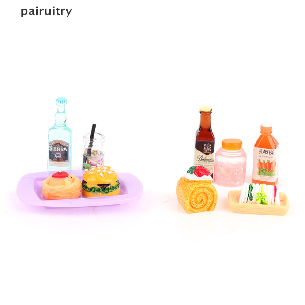 Prt 5Pcs1: 12rumah Boneka Botol Minum Mini Makanan Dessert Plate Pretend Play Mainan Dapur PRT