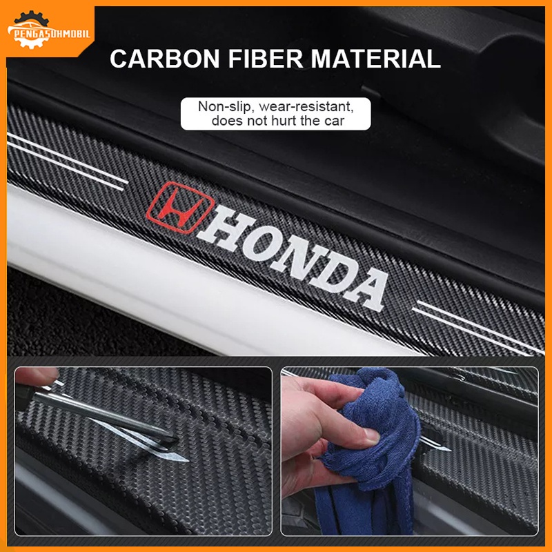 4pcs Stiker Pelindung Pintu Mobil/Sticker Pelindung Sill Plate/Stiker Pelindung Anti Baret Carbon Fiber Kulit Tebal Untuk Pintu Mobil/Door Sill Plate Guard Pelindung/Pijakan Injakan Kaki Pintu Mobil Set Utk Honda Toyota