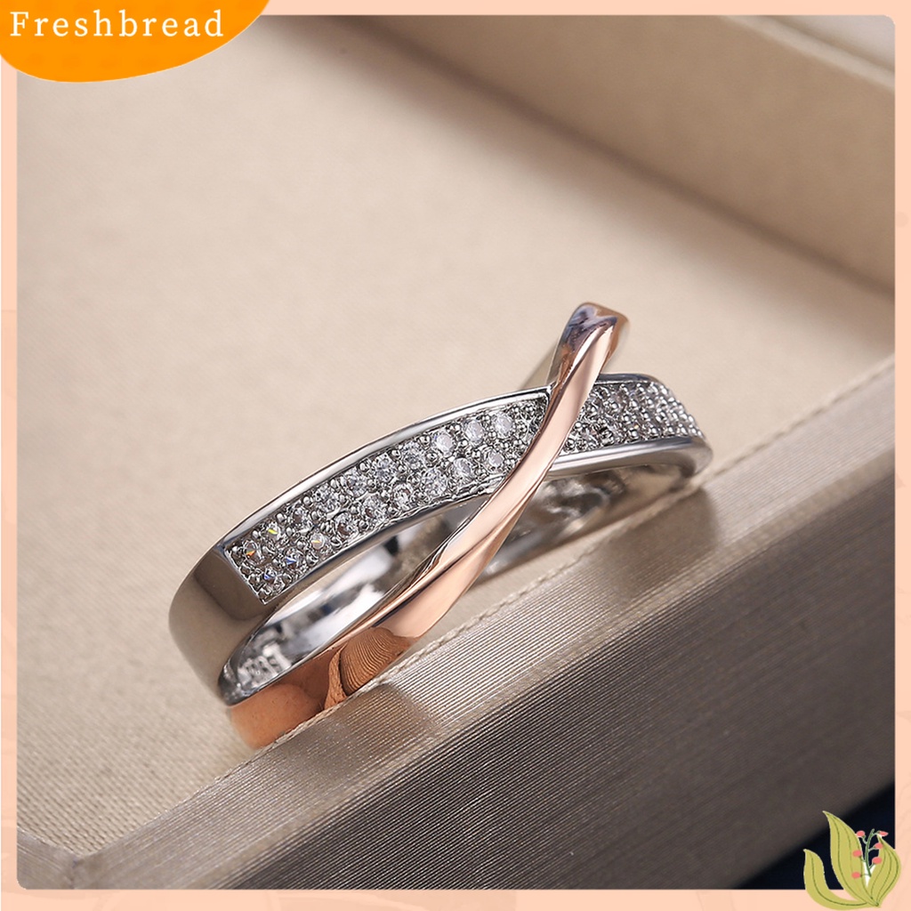 &lt; Freshbread &gt; Cincin Silang Bentuk X Two Tone Perhiasan Wanita Indah Trendy Rings Untuk Pernikahan