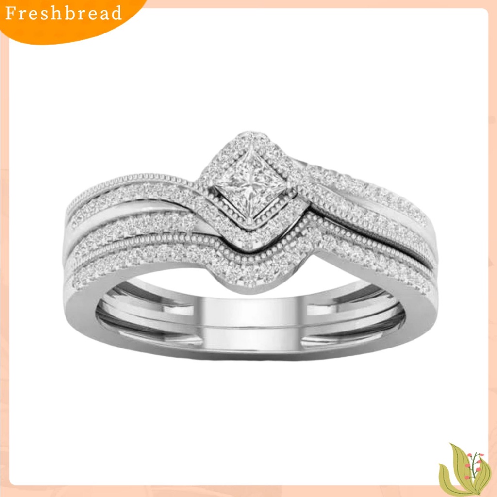 &lt; Freshbread &gt; Wanita Cincin Faux Kristal Bertatahkan Geometris Logam Cincin Elegan Dekorasi Mengkilap Lingering Cubic Zirconia Cincin Indah Perhiasan Hadiah Untuk Pertunangan