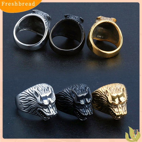 &lt; Freshbread &gt; 1Pc Man Vintage Serigala Kepala Gigi Bentuk Punk Jari Buku Jari Keren Cincin Perhiasan