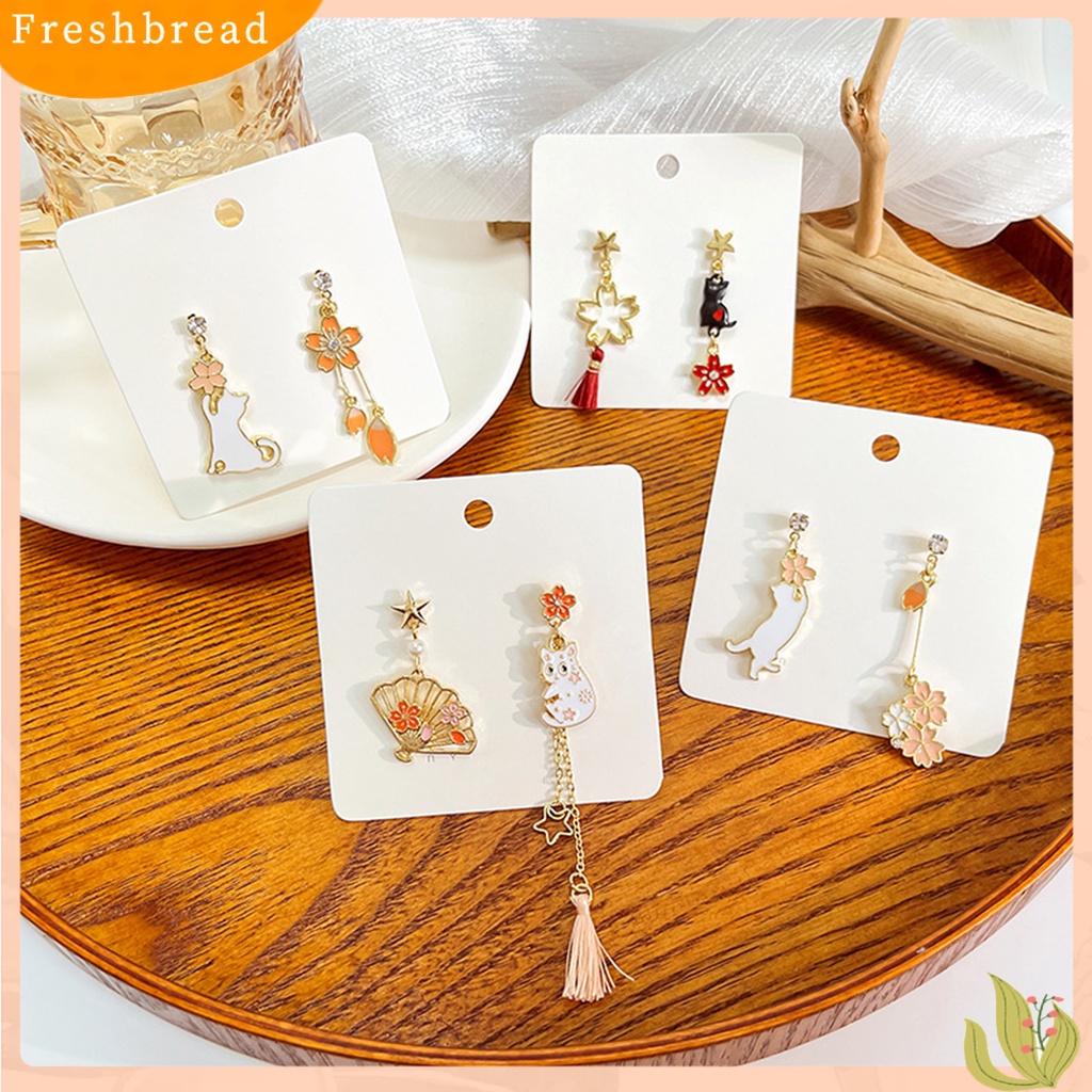 &lt; Freshbread &gt; 1pasang Drop Earrings Kartun Asimetris Electroplating Liontin High Gloss Hiasan Telinga Tahan Luntur Fashion Wanita Anak Bunga Telinga Kucing Studs Untuk Pakaian Sehari-Hari