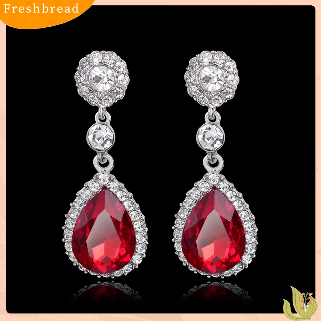 &lt; Freshbread &gt; 1pasang Anting Lady Hias Berlian Imitasi Berkilau Bentuk Tetesan Air Anting Drop Elegan Untuk Hadiah