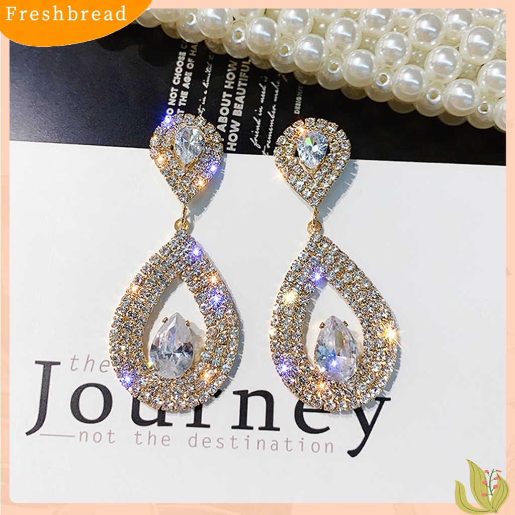 &lt; Freshbread &gt; 1pasang Anting Menjuntai Berlian Imitasi Mengkilap Hias Berlebihan Berkilau Geometris Hias Hadiah Wanita Tetesan Air Liontin Stud Earrings Perhiasan Untuk Perjamuan