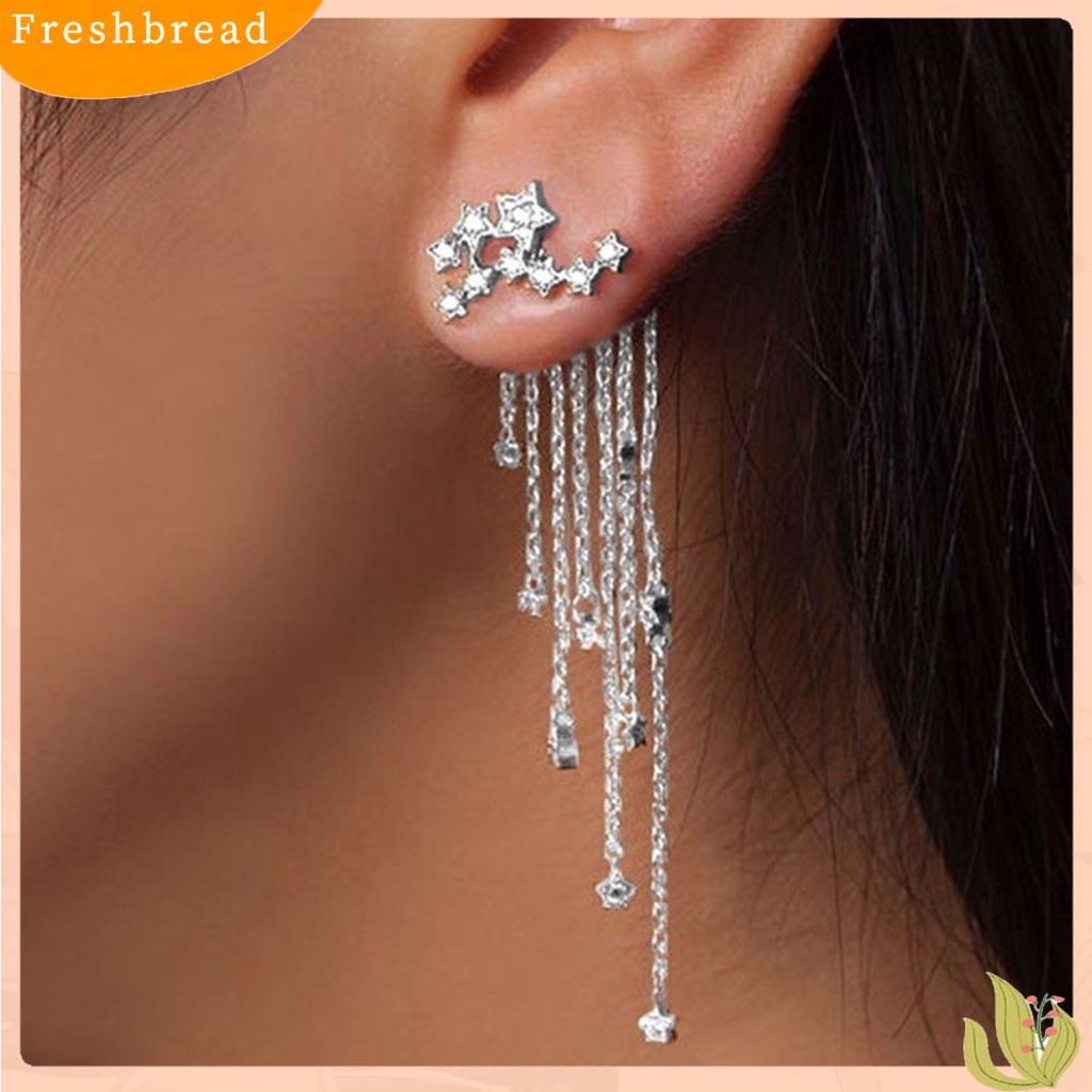 &lt; Freshbread &gt; 1pasang Jaket Anting Wanita Bintang Bersinar Menarik Cantik Rantai Panjang Rumbai Anting Gantung Belakang Untuk Pesta