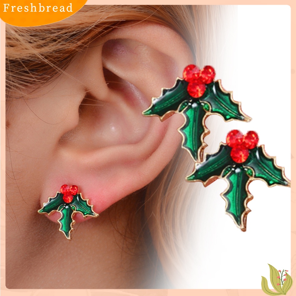 &lt; Freshbread &gt; 8pasang Pohon Natal Elk Snowflake Gingerbread Man Ear Stud Earrings Jewelry