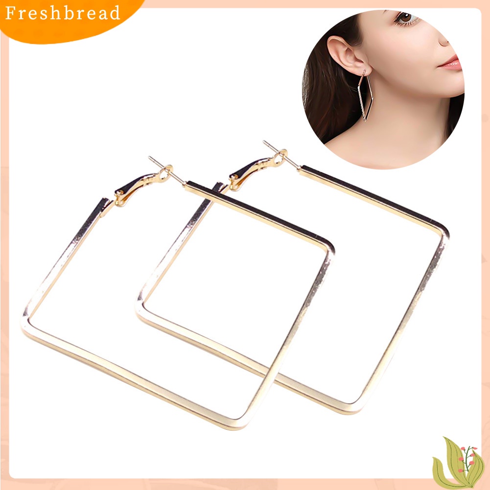 &lt; Freshbread &gt; Fashion Wanita Berongga Persegi Menjuntai Pernyataan Huggie Anting Pesta Perhiasan Hadiah