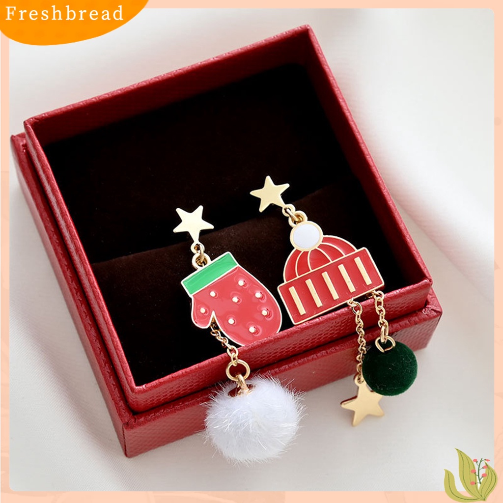 &lt; Freshbread &gt; 1pasang Anting Natal Kartun Asimetris Panjang Rumbai Bintang Rambut Bola Hias Hadiah Tahun Baru Pohon Xmas Rusa Pinguin Menjuntai Anting Perhiasan Fashion Untuk Liburan