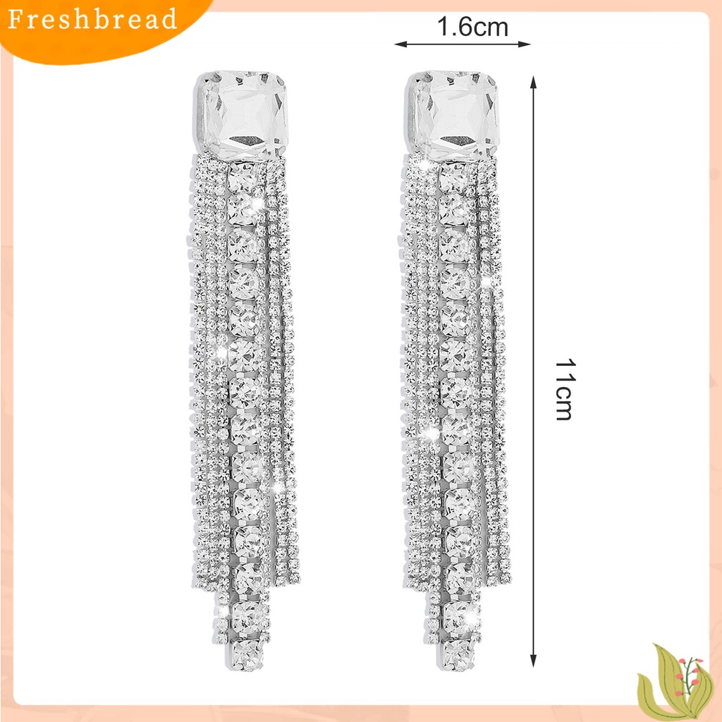 &lt; Freshbread &gt; 1pasang Anting Menjuntai Bohemian Rumbai Panjang Berlebihan Berkilau Geometris Hias Hadiah Kristal Imitasi Hias Drop Earrings Charm Perhiasan Untuk Perjamuan