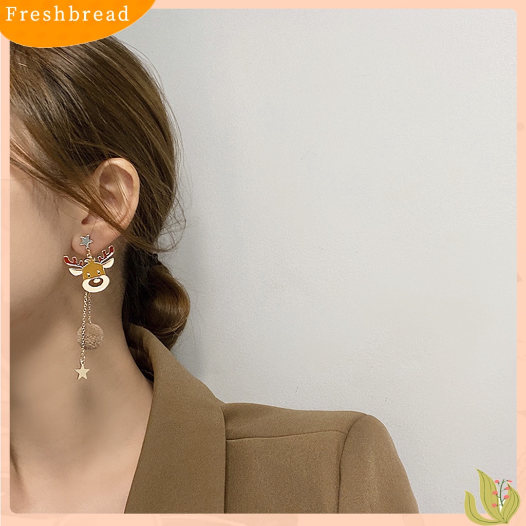 &lt; Freshbread &gt; 1pasang Anting Natal Kartun Asimetris Panjang Rumbai Bintang Rambut Bola Hias Hadiah Tahun Baru Pohon Xmas Rusa Pinguin Menjuntai Anting Perhiasan Fashion Untuk Liburan