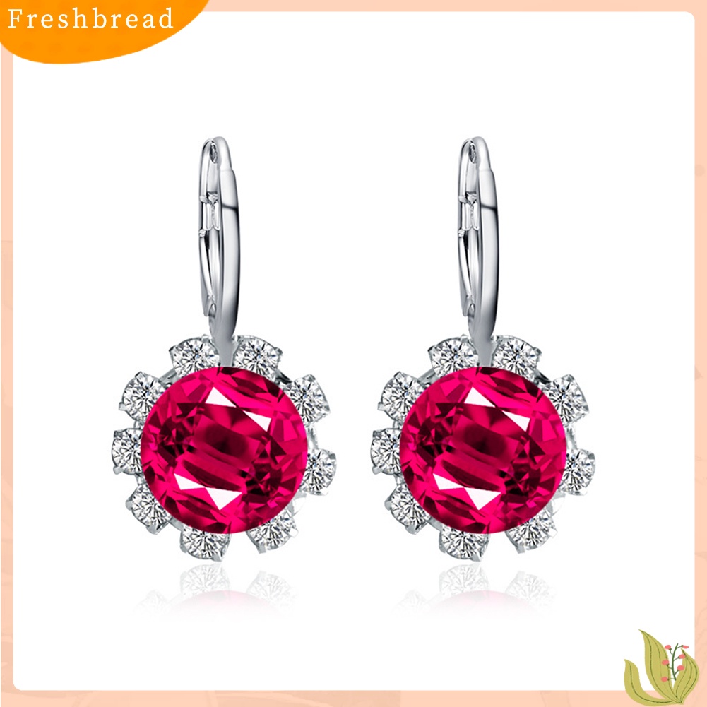 &lt; Freshbread &gt; Wanita Bergaya Bentuk Bulat Bunga Kristal Imitasi Cubic Zirconia Stud Earrings Hadiah