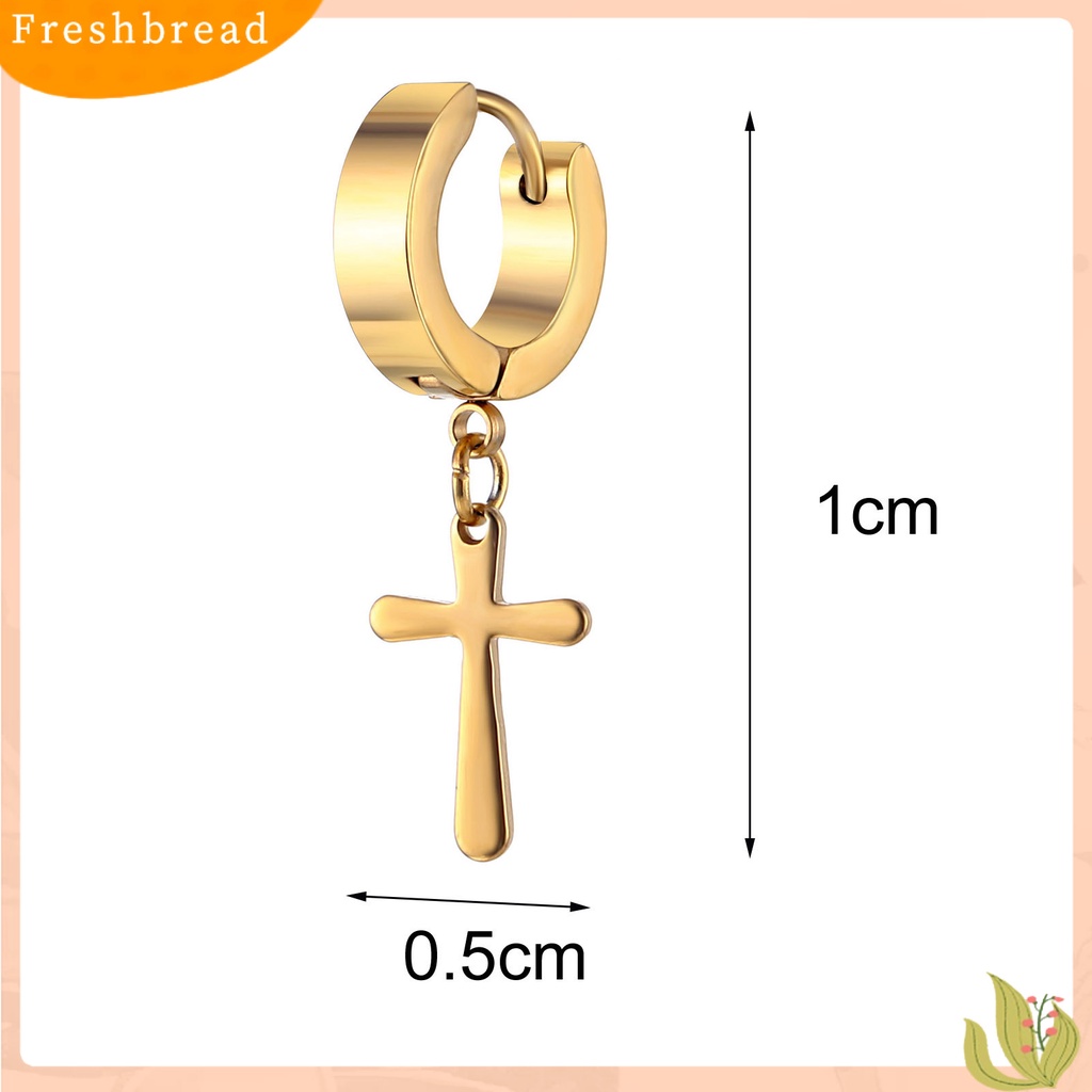 &lt; Freshbread &gt; 1Pc Unisex Anting Menjuntai Salib Gaya Korea Stainless Steel Simple Bright Luster Hoop Earring Untuk Pakaian Sehari-Hari