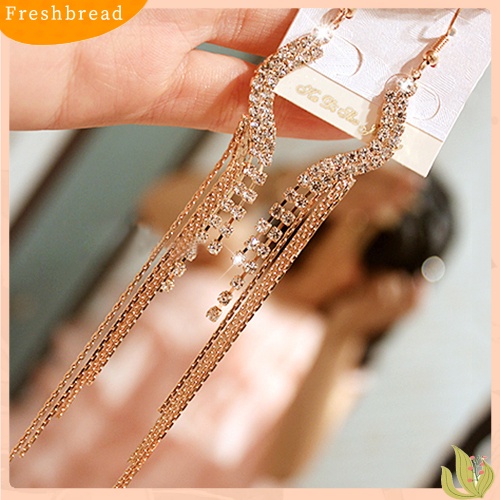 &lt; Freshbread &gt; Wanita Elegan Bentuk S Berlian Imitasi Cocktail Rantai Jumbai Menjuntai Anting Linear