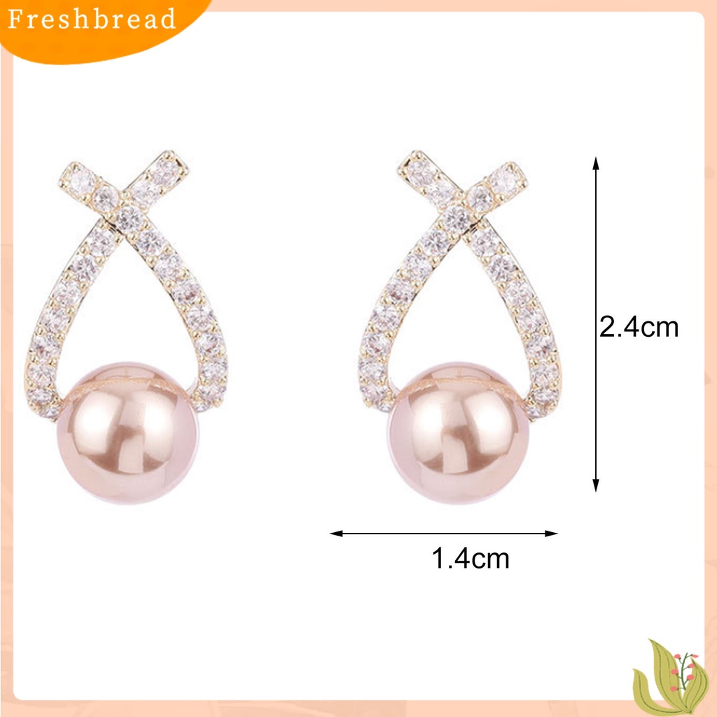 < Freshbread > Anting Tusuk Wanita Perhiasan Berlian Imitasi Berbentuk Salib Ringan Tahan Lama Ear Studs Untuk Pernikahan