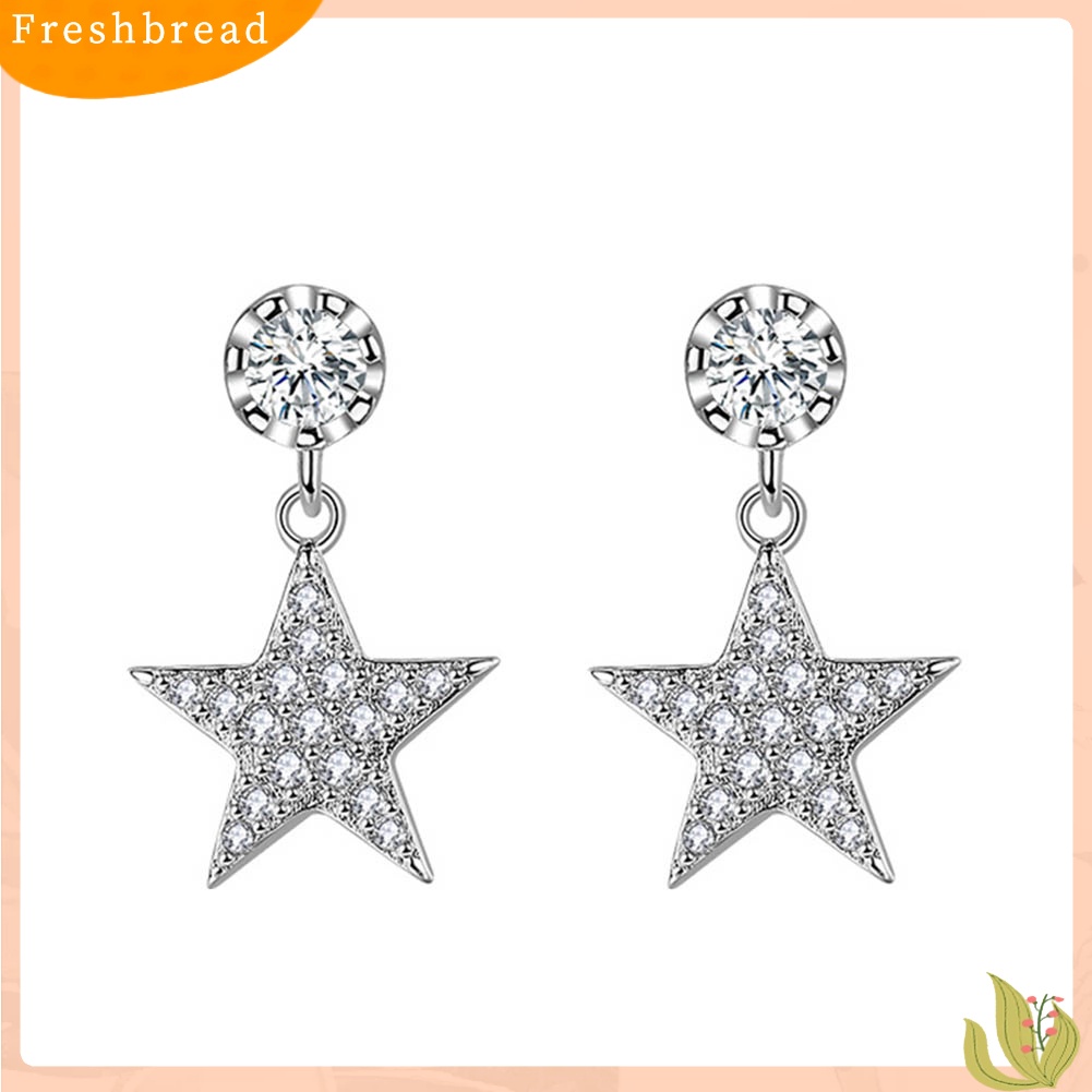 &lt; Freshbread &gt; Wanita Cubic Zirconia Bintang Berujung Lima Menjuntai Ear Stud Earrings Perhiasan Hadiah