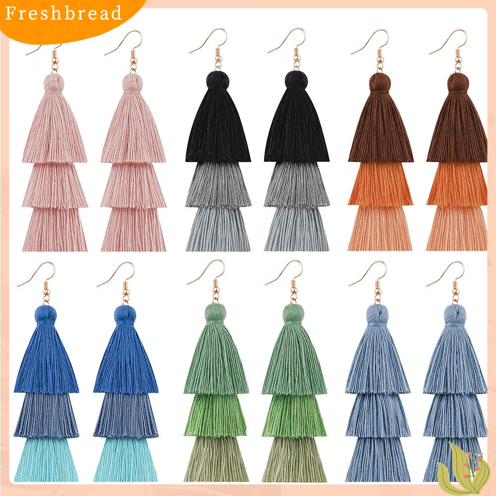 &lt; Freshbread &gt; Bohemian Wanita Panjang Rumbai Fringe Multilayer Menjuntai Kait Anting Perhiasan Hadiah