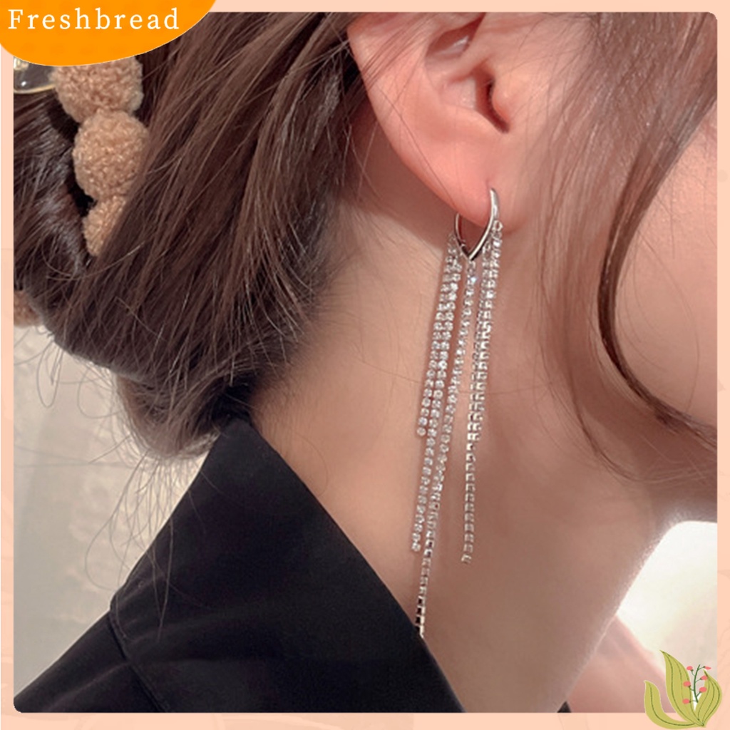 &lt; Freshbread &gt; 1pasang Wanita Anting Jumbai Berlian Imitasi Perhiasan Bersinar Anting Panjang Aksesoris Fashion