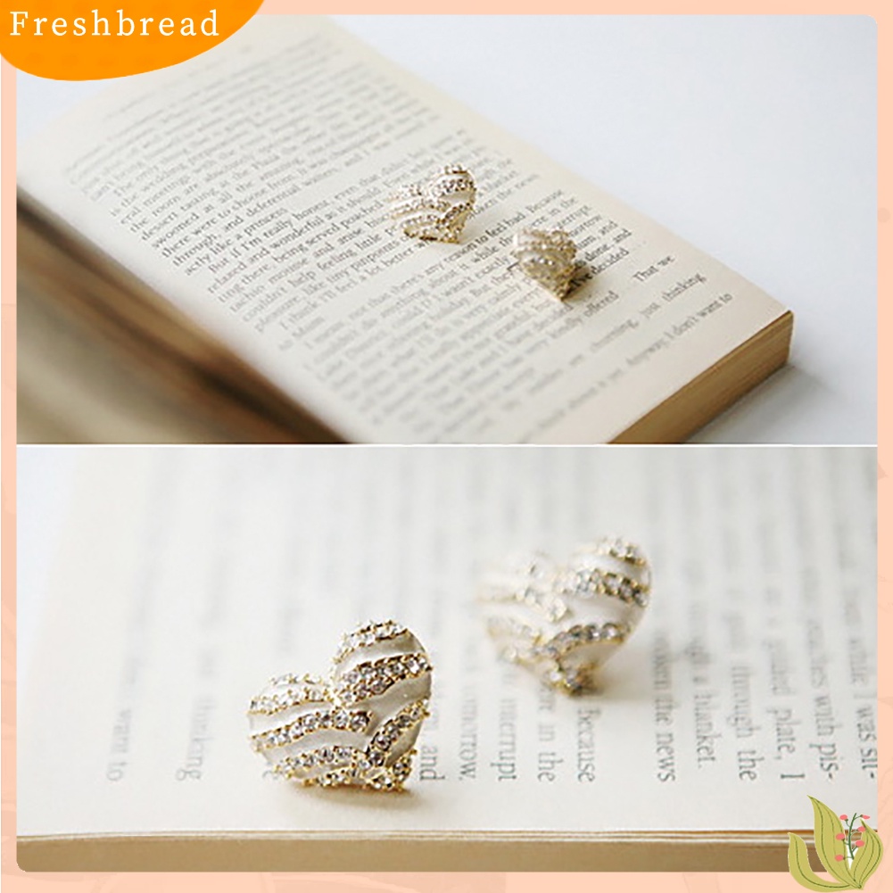 &lt; Freshbread &gt; Fashion Wanita Zebra Kristal Berlian Imitasi Bentuk Hati Ear Stud Earrings Jewelry