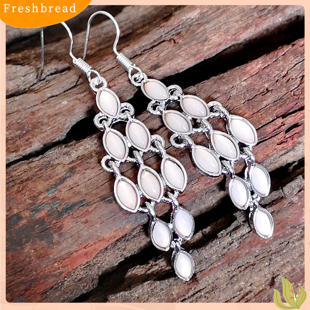 &lt; Freshbread &gt; Fashion Cat Eye Faux Moonstone Menjuntai Panjang Wanita Anting Kait Perhiasan Pesta