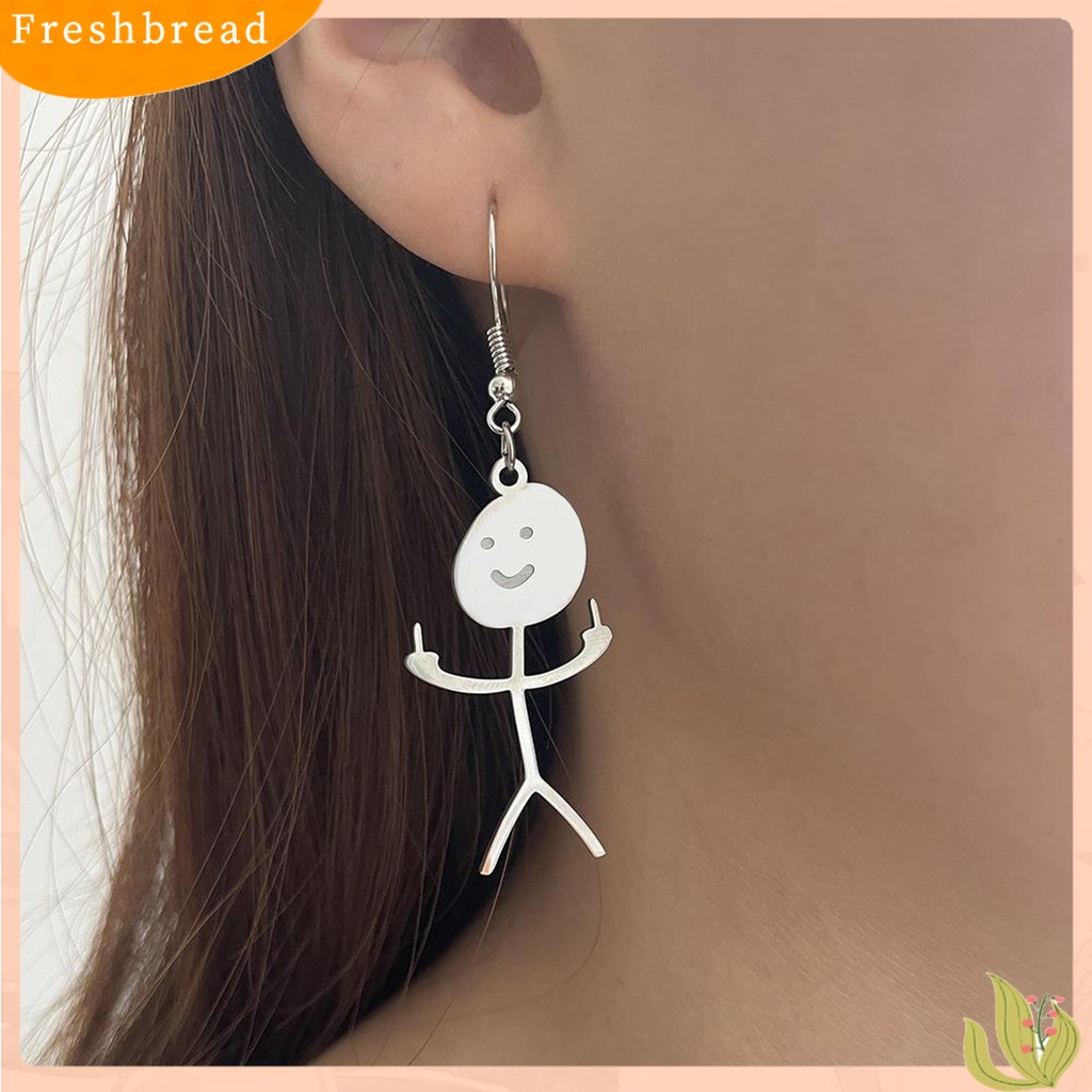 &lt; Freshbread &gt; 1pasang Menjuntai Anting Buatan Tangan Tindik Geometris Eye-catching Electroplating Dekorasi Wanita Lucu Punk Stickman Hook Earrings Fashion Perhiasan