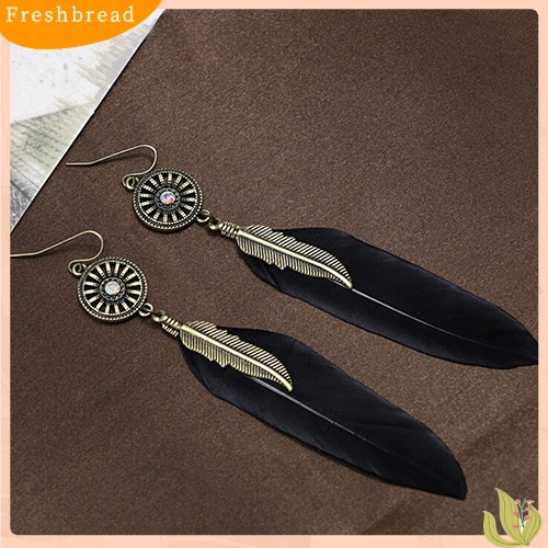 &lt; Freshbread &gt; Wanita Vintage Berongga Roda Bulu Liontin Eardrop Menjuntai Anting Perhiasan